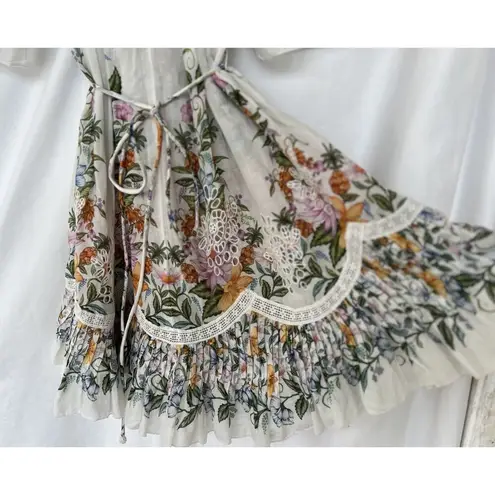 Farm Rio Sweet Bloom Dress Small Mini Bouquet Short Sleeve Eyelet Lace Garden