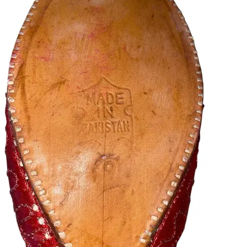 Khussa Pakistani Satin Red Bead sequin leather handmade genie flats Holiday y2k Size 9