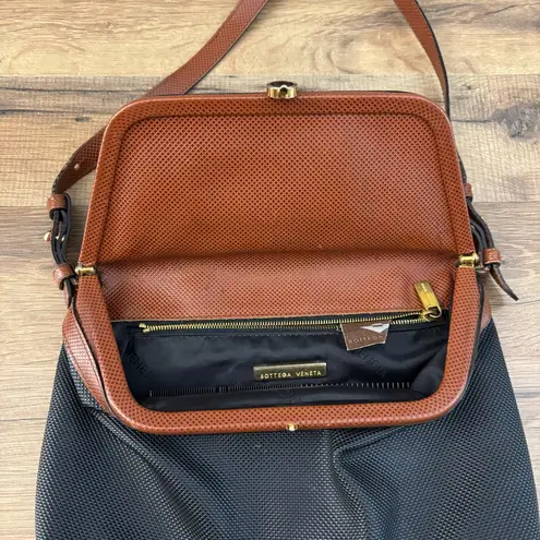 Bottega Veneta Gold Tone Black Leather Crossbody Bag Purse Vintage Marco Polo