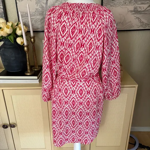 ANTHROPOLOGIE Maeve Ikat Frequencies Mini Dress Button Down Waist Tie Sz L