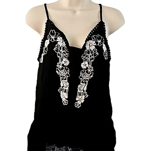 love on a hanger Black Embroidered Floral Spaghetti Strap Peplum Top Size Small