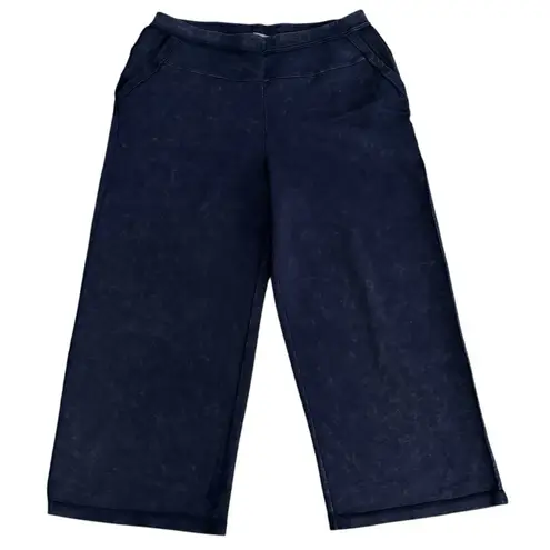 Habitat L Washed Terry Chili Flood Pants Wide Leg Navy Pockets Elastic Waist