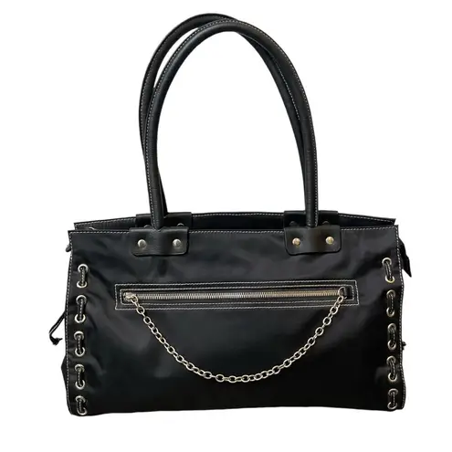 ZARA Y2K Style Large Black Tote Bag With Metal Grommet & Chain Detail - Image 2