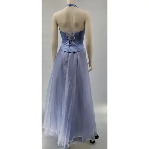 Michelangelo Gown Womens 6 Blue Beaded Whimsical Fairy Corset Halter Prom Dress