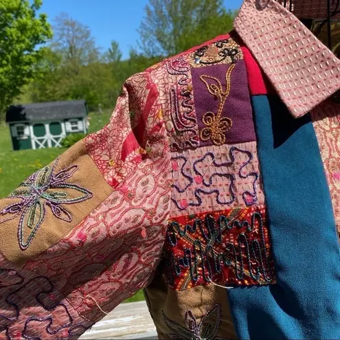 Vintage Alex Kim Wearable Art Patchwork Colorblock Sequined Jacket Petite Large Size undefined