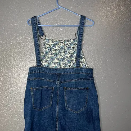 Women’s Denim Overall Dress Medium Button Front Jean Jumper Skirt Casual 34” White