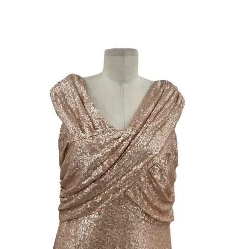 Tadashi Shoji Off-the-Shoulder Sequined Gown Champagne Rose Gold Size XL