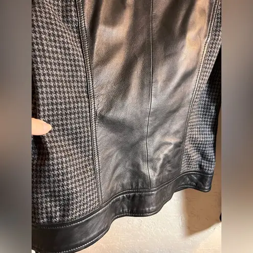 Trouve Black Quilted Bomber Jacket leather houndstooth zip up moto classic S