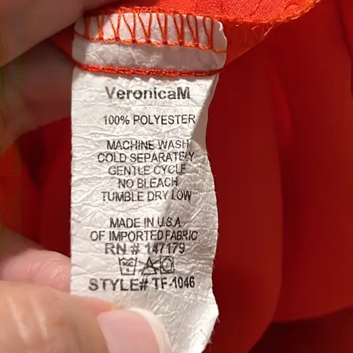 Veronica M . large blouse round neck 3/4 sleeve sheer orange polyester pre owned - Image 3