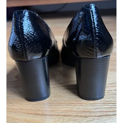 Vintage Patent Crocodile Leather Pumps 1980s Made in Spain Marroqui Sanchez Sz 7 Black