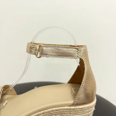 ABEO Light Metallic Gold Metatarsal Riviera Ankle Wedge Espadrille Sandal 7 Neut