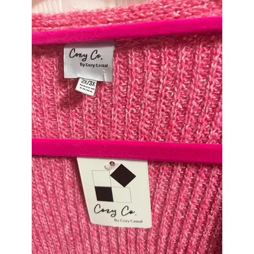 Cozy Casual Cozy Co Cardigan Womens 2X 3X Pink Open Front Slit Knit Ribbed