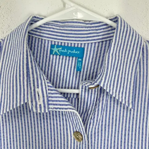 Fresh Produce Blue White Stripe Seersucker Shirt Skirt Set Size M Summer Casual