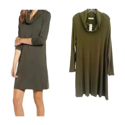 Lou & grey  For LOFT Olive Green Cowl Neck Long Sleeve Dress Sz L NWT