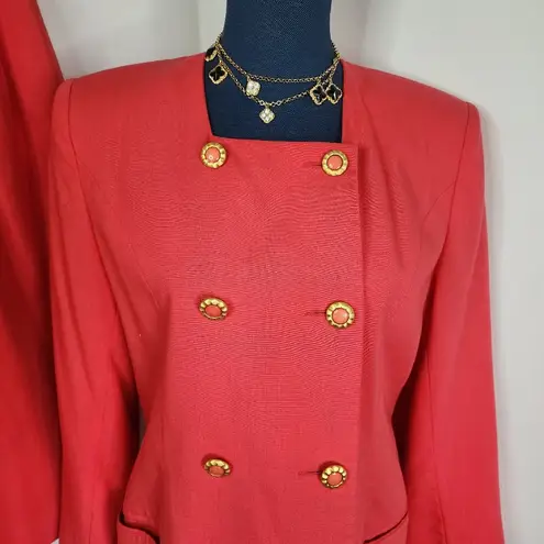 Oleg Cassini Vintage Coral Red Orange Skirt and Blazer Suit Set