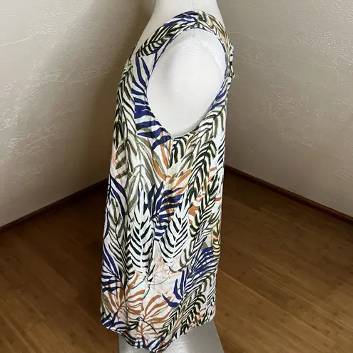 Tahari Shift Dress Size Medium Leaf Print Multicolor V Neck Tie Back Pockets