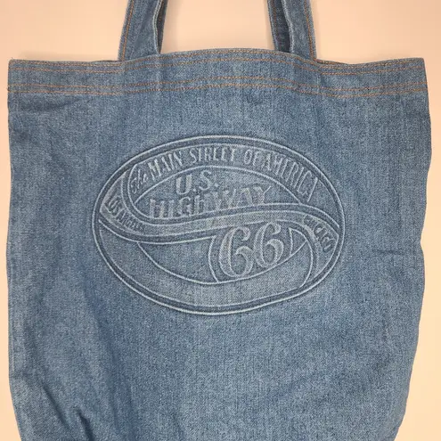 Baggu Vintage Blue Denim Jean Tote Shoulder Bag Route 66 Made in USA