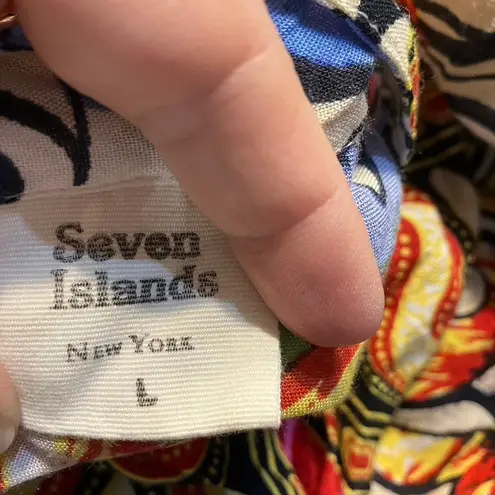 Seven Islands New York Women's Sleeveless Floral Print Button Front Midi Dress L Blue Size L