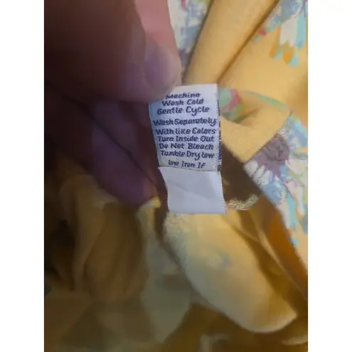 Sun Bay Yellow Floral Dress, Women's XL Vtg Print, Short Sleeve, Garden Party