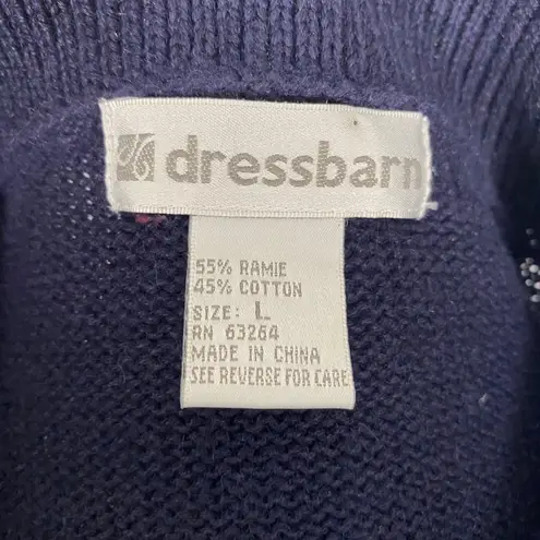 Dressbarn Classic Americana Navy Blue Red Christmas Chunky Cardigan Sweater L Size L