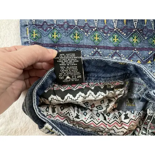 GRACE Dark Wash Embroidered Embellished Denim Jean Shorts Women's SZ 30 Boho Blue