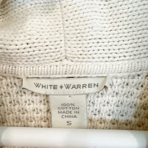 White + Warren Shawl Collar Snap 3/4 Sleeve Knit Cardigan Sweater Cream Small