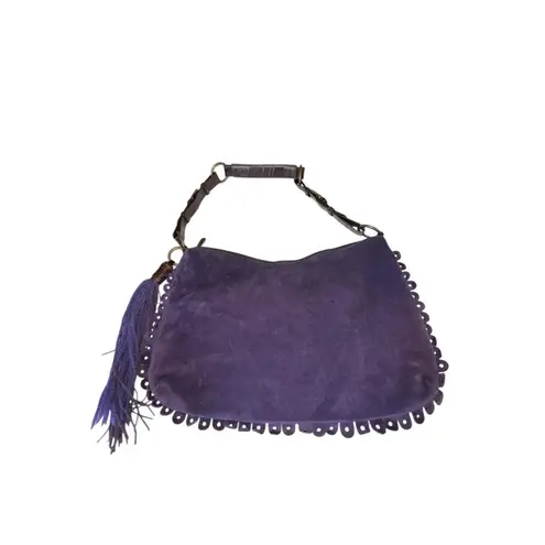Berge Purple Suede Shoulder Bag Tassel Accent Italy Leather Boho Style