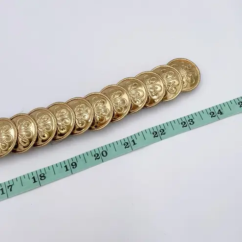 Vintage 80s Gold Coin Medallion Embossed Disc Stretch Belt One Size Boho Glam
