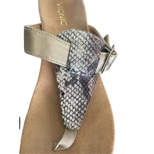 Vionic Snake Skin Leather Alanis Thong Wedge Sandals Tan Size UK 9. US 11