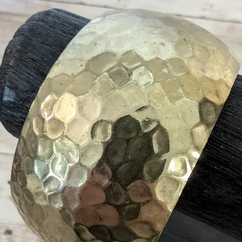 Vintage Bracelet Chunky Wide Hammered Pattern Gold Tone