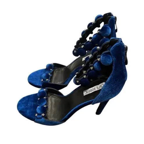 Cape Robbin Blue Velvet Pom Pom Sandals Size 8.5