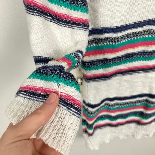 American Living Y2K Womens S Cotton Linen Stripe Sweater FLAW Beachy Coastal