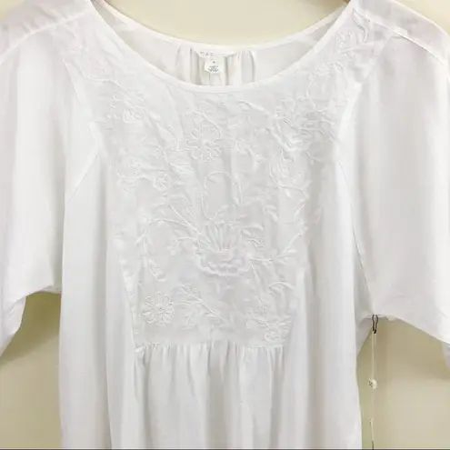 Caslon Nordstrom White Cotton Lightweight Embroidered Flowy Coastal Top Shirt S new nwt