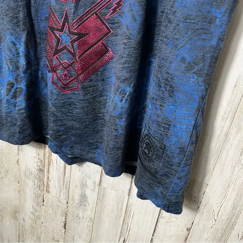 American Fighter Blue Pink Short Sleeve Shirt Animal Print Womens Medium