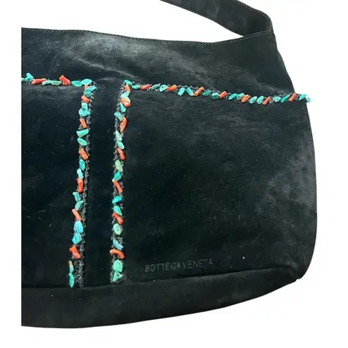 Bottega Veneta Suede Black Shoulder Purse Stones Turquoise Rare Southwestern