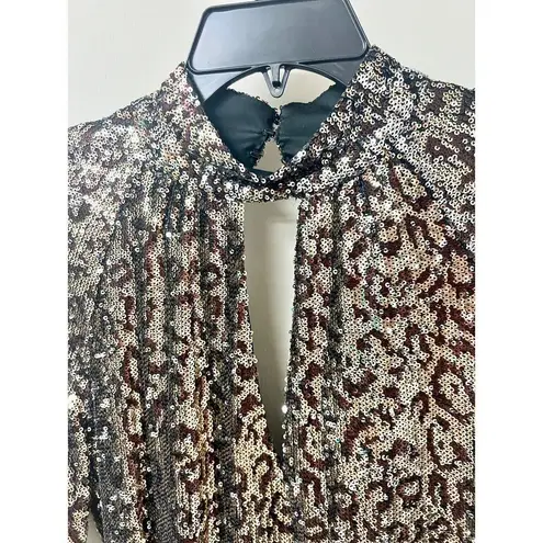 Milly Emily Embellished Sequin Blouson Sleeve Shift Mini Dress Gold Women's US 6