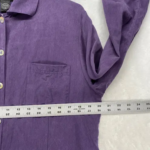 Anne Carson Silk Button Down Top Roll Tab Long Sleeve Purple Size L