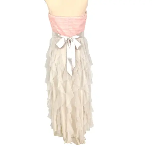 Teeze Me Flirty Feminine Strapless Hi Low Ruffle Coquette Dress SZ 13 Pink Beige