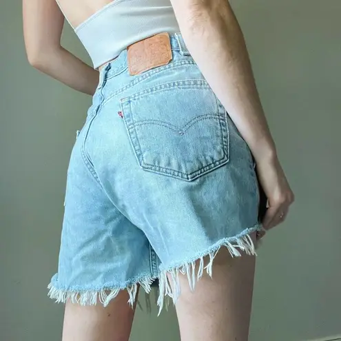 Levi's Vintage  505 Light Wash Raw Hem High Waist Cut Off Shorts