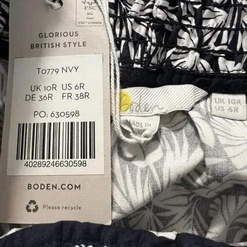 BODEN Navy/White Hawaiian Leaf Foliage Mini Skirt Cotton NWT Size 10 Blue