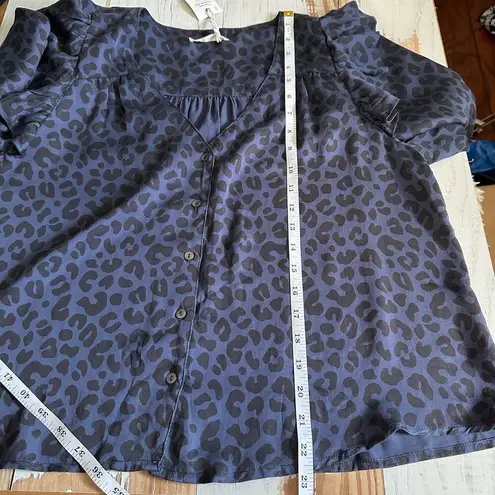 Marine layer  Rory Long Sleeve Ruffle Casual Blouse Size Large Cheetah Blue