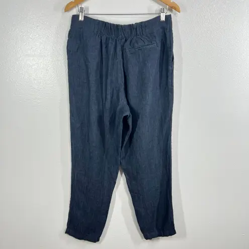 Garnet Hill Linen Pants Women 10 Relaxed Tapered Leg Elastic Waist Blue Chambray