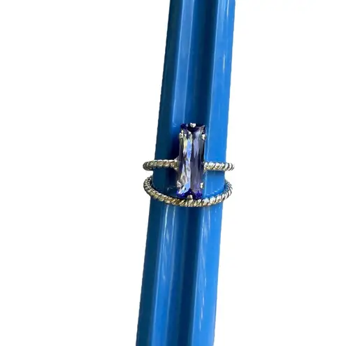 Handcrafted sparkly ring with Austrian tanzanite purple crystal adjustable Silver