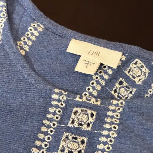 J. Jill Embroidered cotton modest Tank Top Sleeveless Casual Blue White Size S