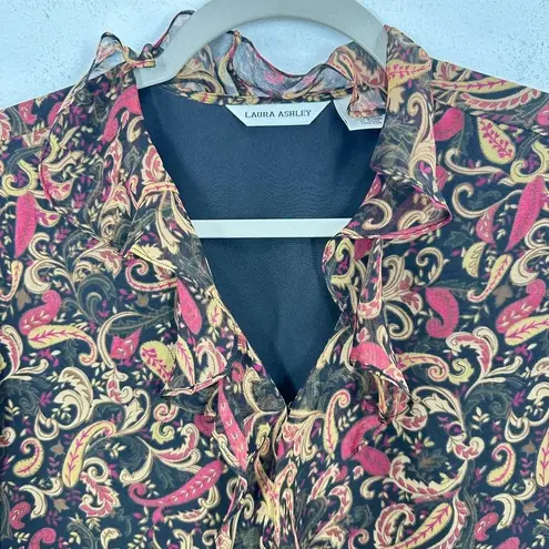 Laura Ashley Vintage Silk Paisley Ruffle Neck Blouse Top Womens Size 8 NWT