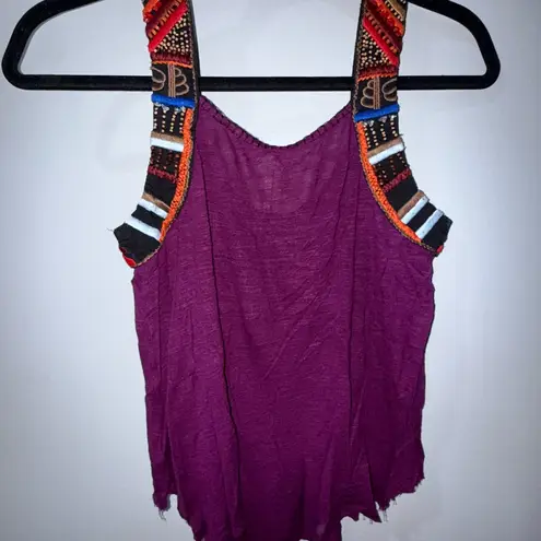 Free People Women Tank Top XS Purple Plum Lush Boho Beaded Embroidered U