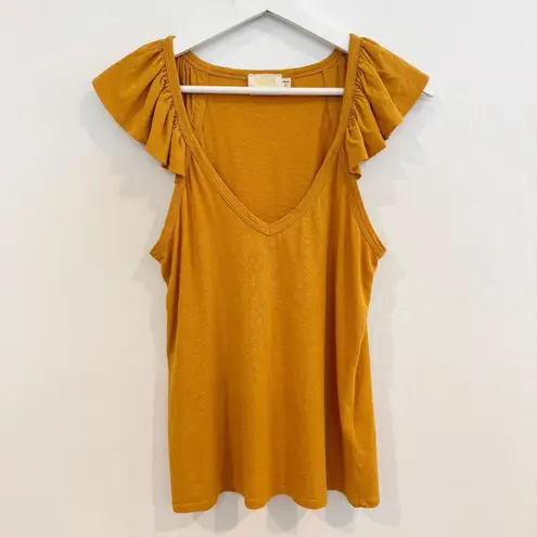 Nation Ltd Aven Ruffle Sleeve V-Neck Cami Blouse Top Pima Cotton Linen Medium