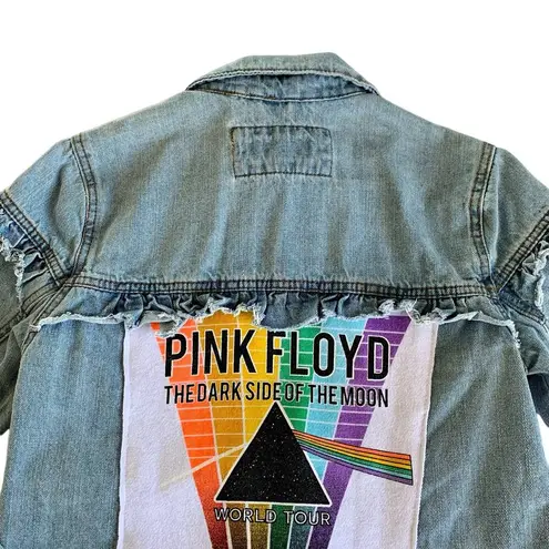 Via Penny Lane Reworked Apparel | Pink Floyd Custom Distressed Denim Jacket Blue
