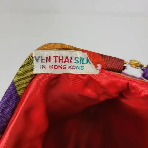 Vtg Handwoven Andrade Resort Shop Clutch & Coin Purse Plaid Kiss Lock Thai Silk