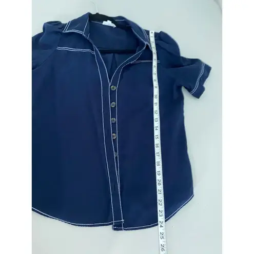 A loves A Dark Navy Blue Utility Tortoiseshell Button-down Short-sleeved Shirt Top M